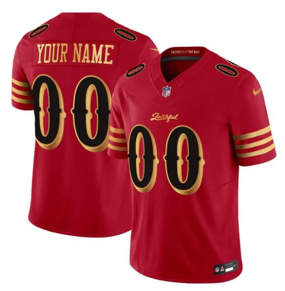 Youth San Francisco 49ers Active Player Custom Red Gold 2025 F.U.S.E. “Rivalries” Vapor Limited Stitched Football Jersey